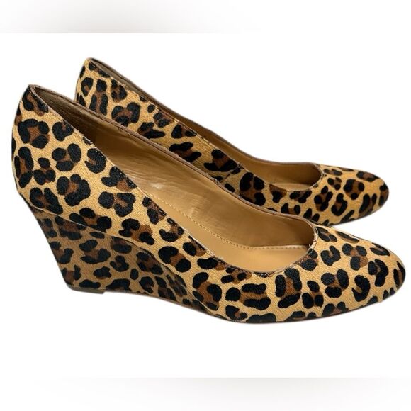 J. Crew Sylvia Calf Hair Leopard Print Wedges Cheetah Print Wedged Heels Size 7 - Picture 7 of 13